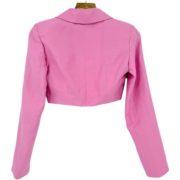 Rasario Cropped Crystal-Embellished Linen-Blend Pink Jacket EU 36 or US 4 - Picture 4 of 13
